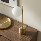 Ethereal Modern Small Brass Metal Table Lamp With White Glass Globe Sh