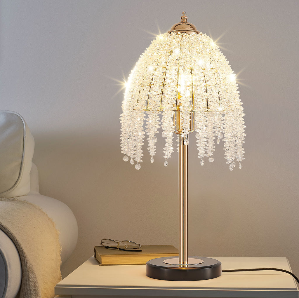 19 H Elegant Crystal Table Lamp Vintage Waterfall Design With Crystal