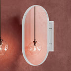 20x34 Inch Oval Recessed Metal Frame Bathroom Wall Cabinet With Mirror
