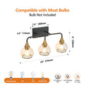 23in Modern 3-Light Vanity Wall Sconce - Black And Gold Bathroom Light