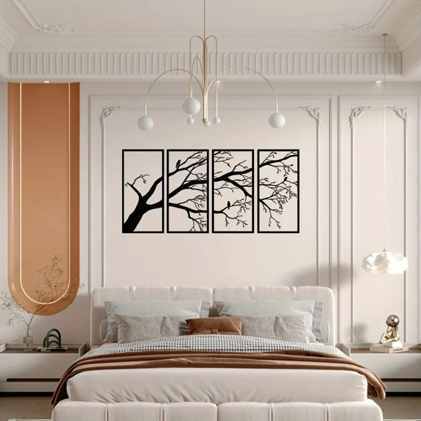 CIFbuy Modern Aluminum Dead Branch And Flying Bird Four-Piece Wall Art