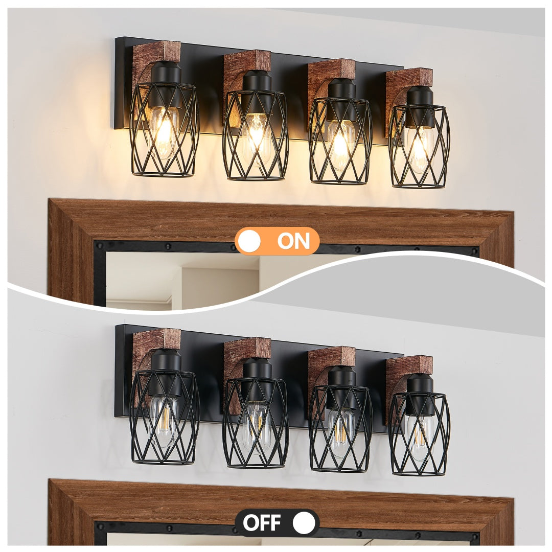 24 Industrial Vintage 4-Light Wall Sconce - Black Cage Wall Lighting F