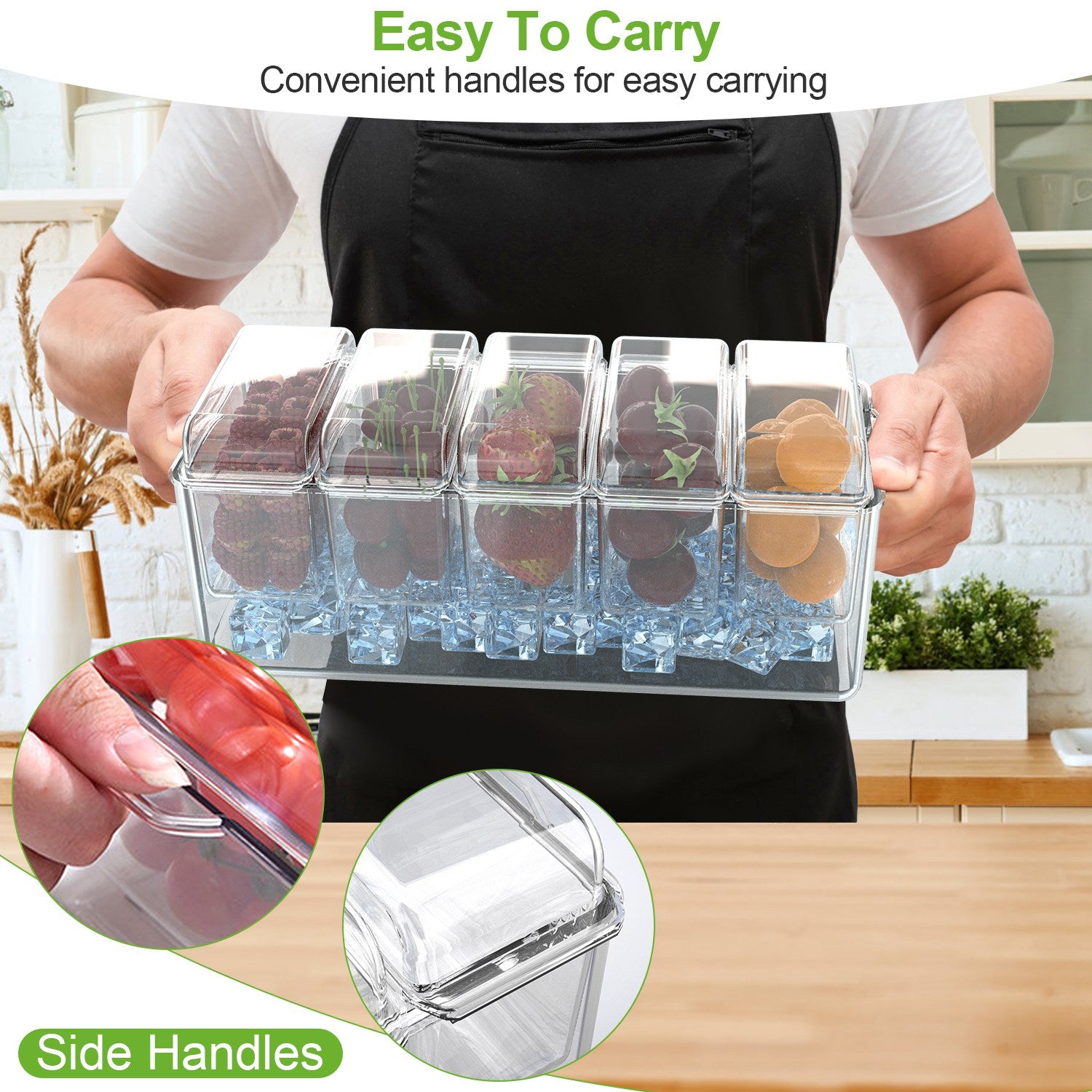 1Set Ice Chilled Condiment Caddy Serving Tray Container Bar Garnish Ho