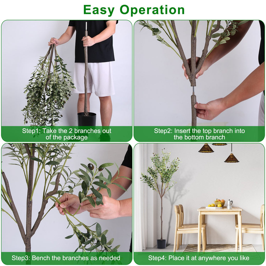 1Pc 5.9FT Artificial Olive Tree Tall Fake Olive Plant Faux Potted Oliv