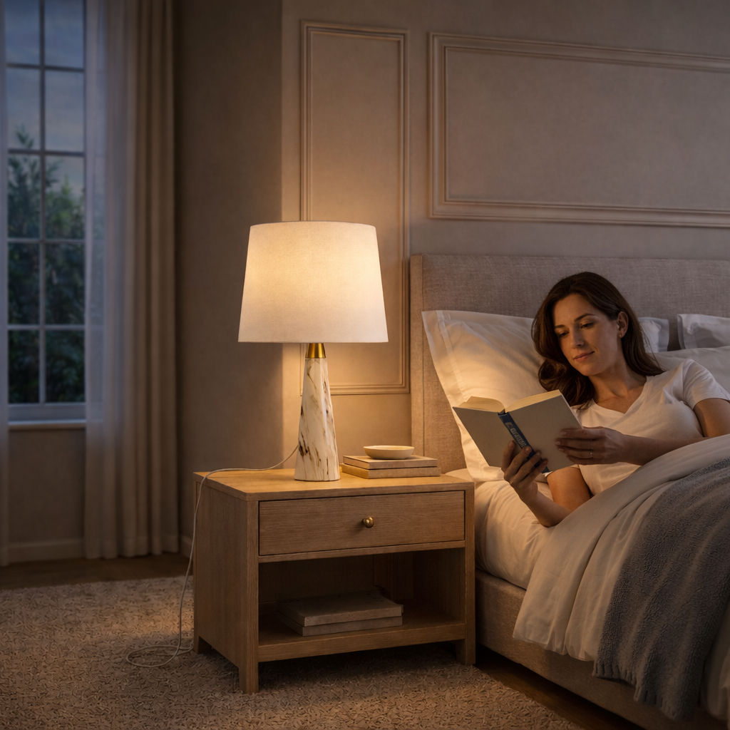 Enclave Hydro White Table Lamp With On Off Switch Faux Marble Base Fab