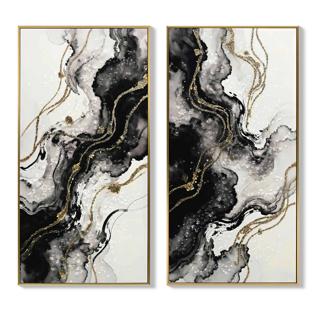 Large Framed Black And White Abstract Wall Art