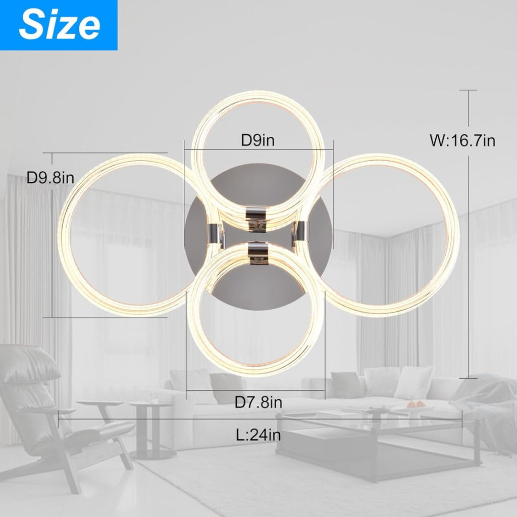 Modern LED Ceiling Light, 4-Head Acrylic Flush Mount