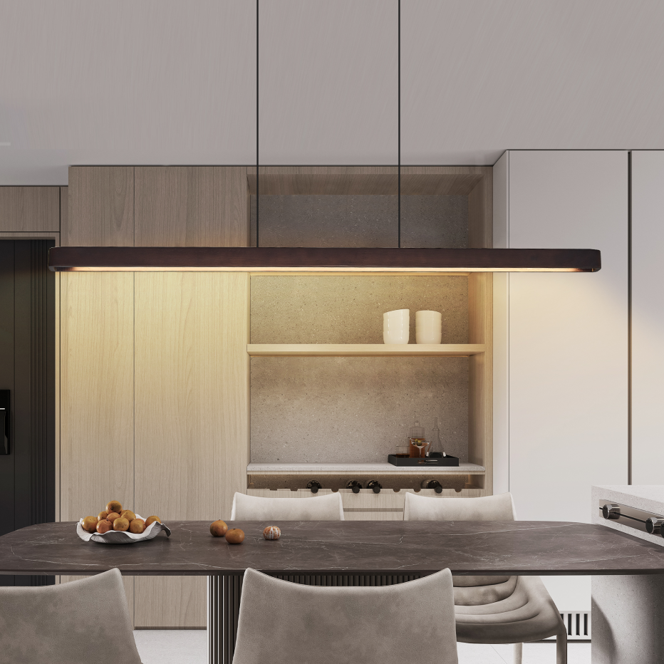 Walnut Wood LED Pendant Light, Linear 51 Inch, Dimmable
