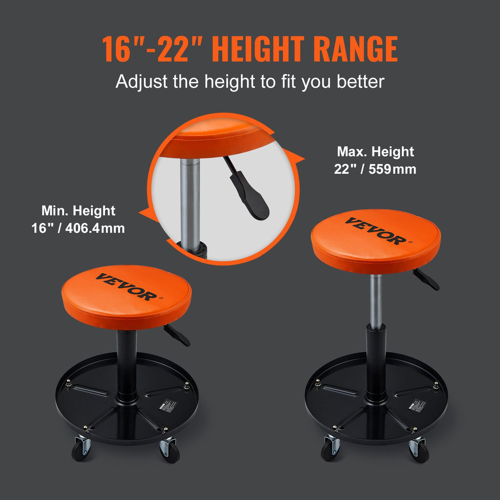 VEVOR Adjustable Mechanics Rolling Creeper Seat Stool Tool Tray For Sh