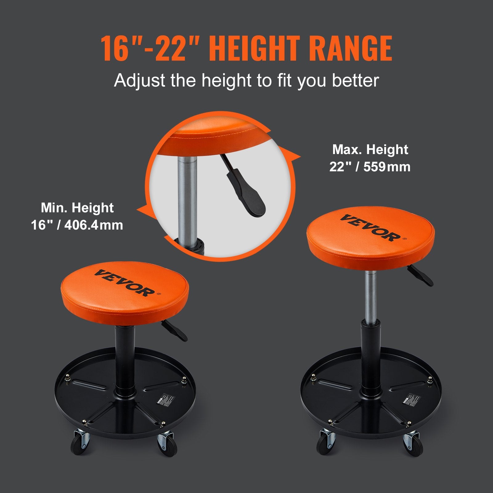 VEVOR Adjustable Mechanics Rolling Creeper Seat Stool Tool Tray For Sh