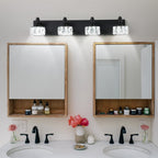 Crystal Glass Vanity Light, 4-Light Matte Black LED Bathroom Fixture