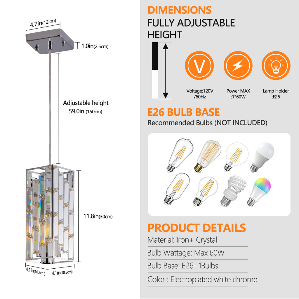 4inch Modern Crystal Pendant Light 3 Pack
