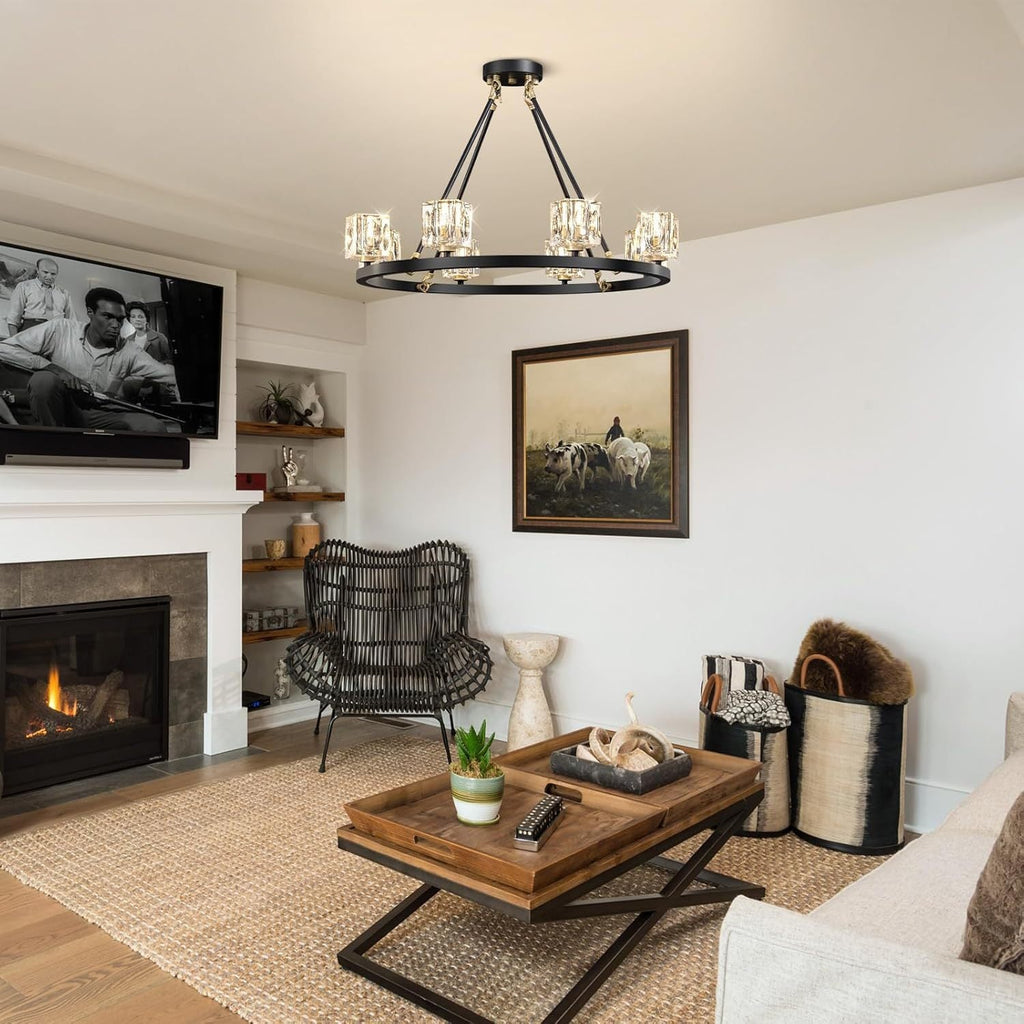 Black Farmhouse  Chandelier | Wagon Wheel Design