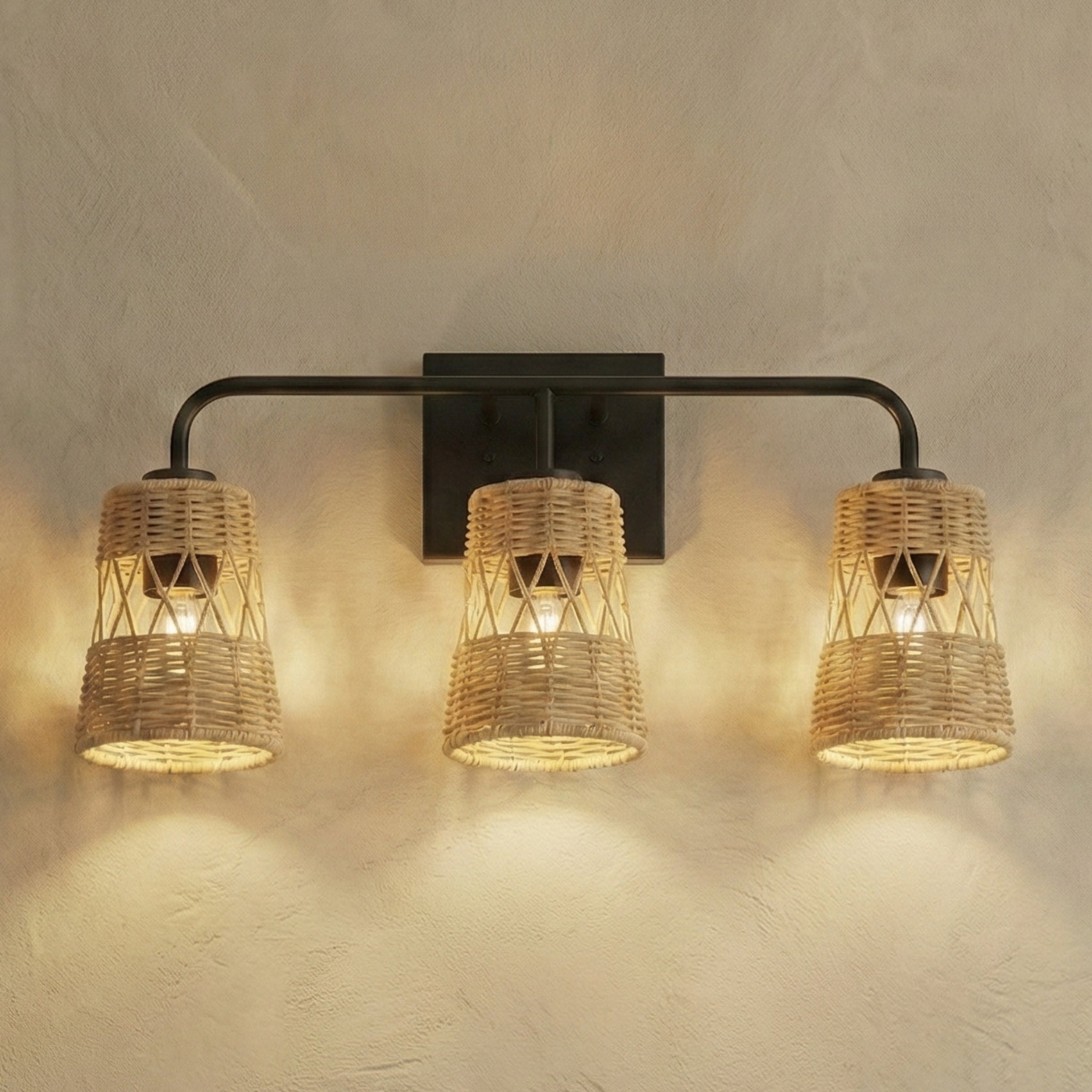 Moonlit Three Lights Wall Sconce With Rattan Shade
