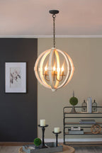 6-Light Wood Chandelier | Adjustable Chain Lighting