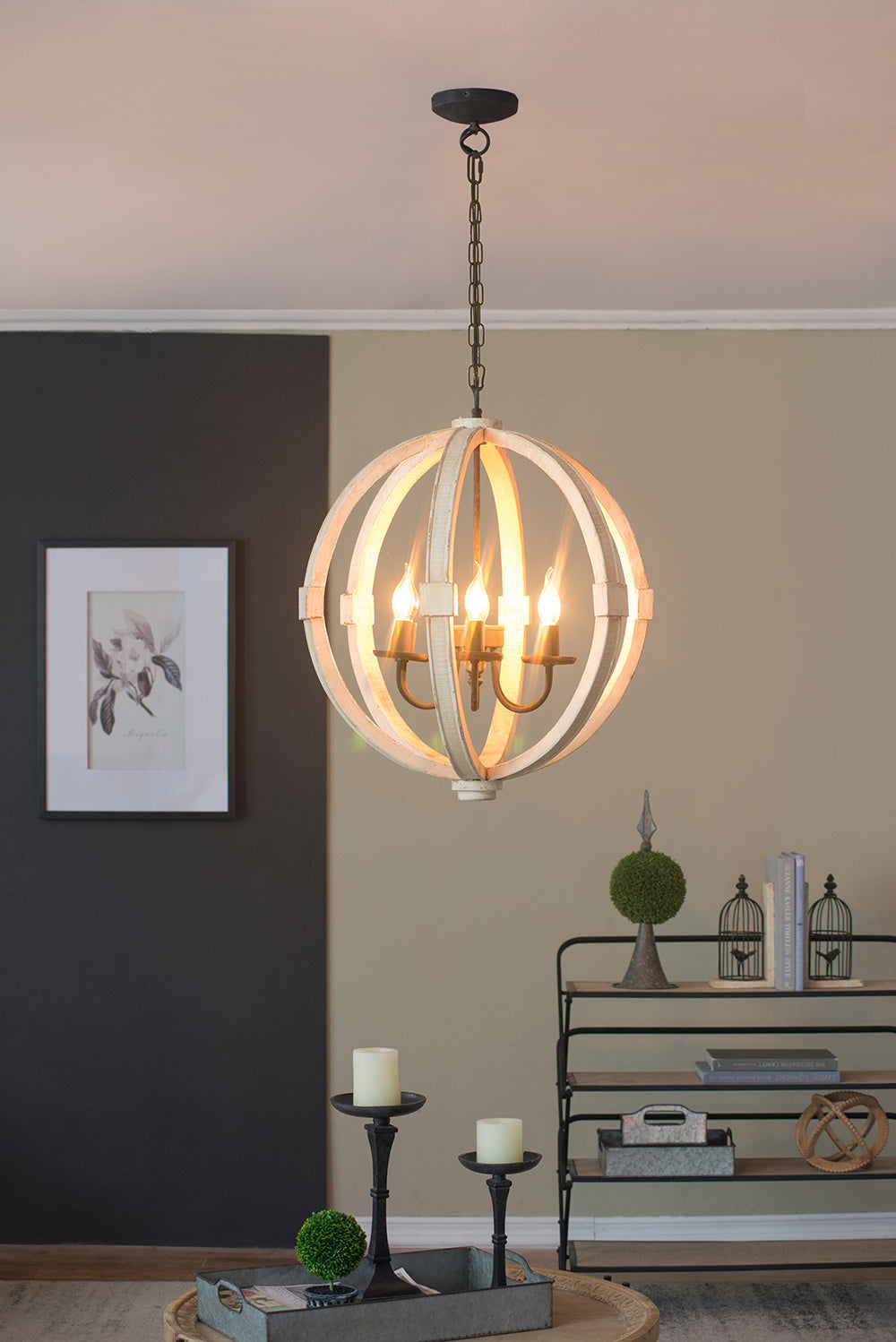 6-Light Wood Chandelier | Adjustable Chain Lighting