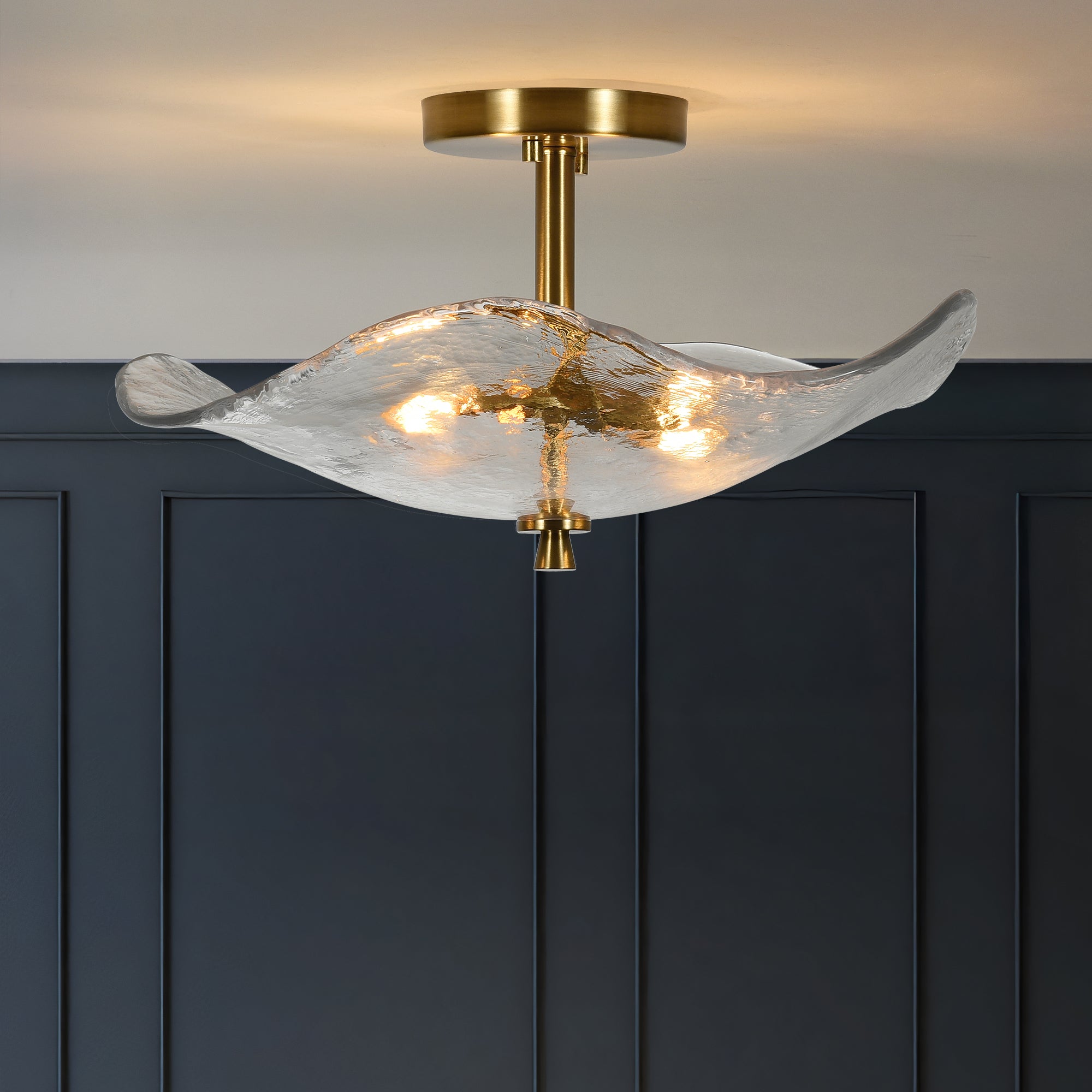 Glass Globe Semi Flush Mount Ceiling Light Fixture, 16.5 Inch