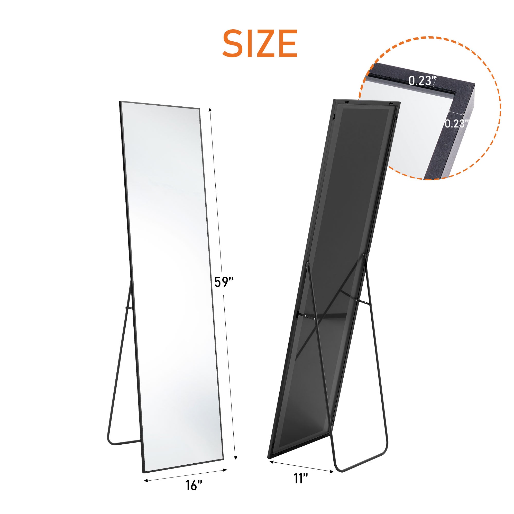 Full-Length Floor Mirror, 63 x 20 Inch, Free Standing or Wall Leaning