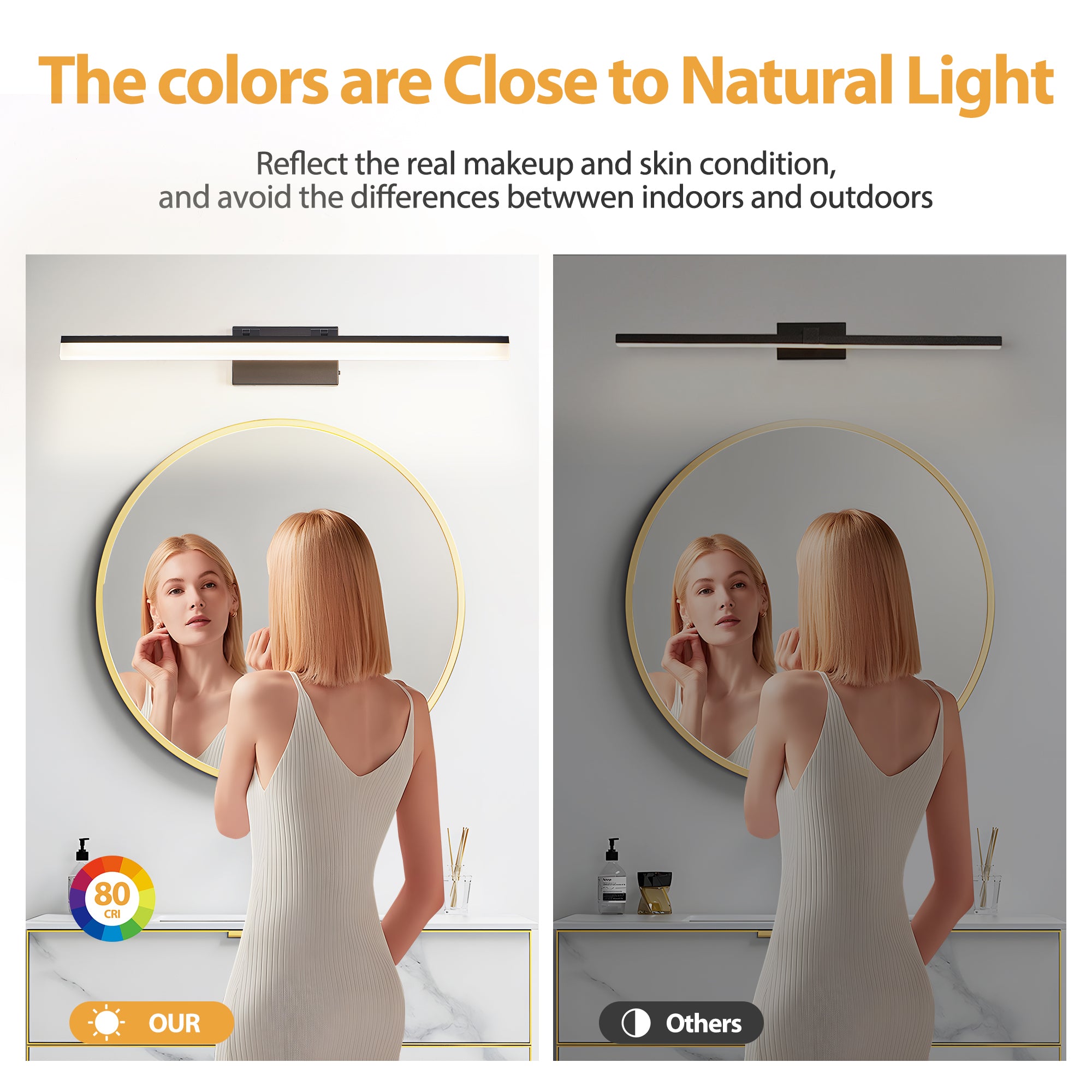 32 Inch Modern LED Bathroom Vanity Light - Sleek Black Metal Wall Ligh