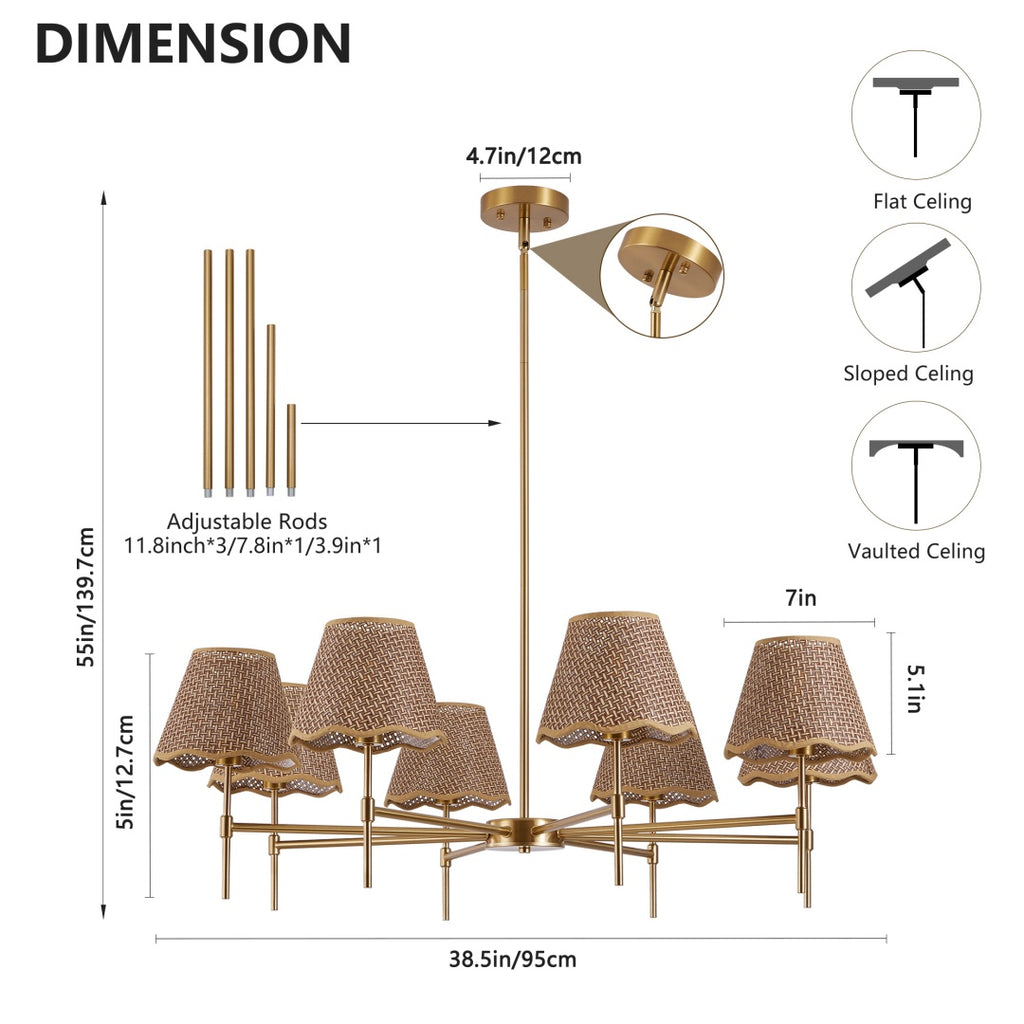 Golden Farmhouse Pendant Light 8-light Bohemian Pendant Light 38.6