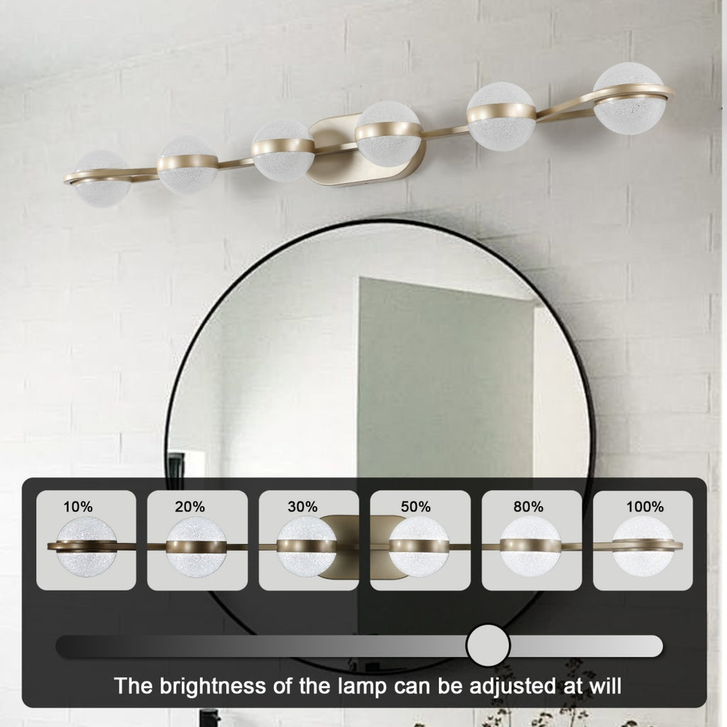 43in Gold Minimalist LED Bathroom Vanity Light With Crystal Sand Acryl