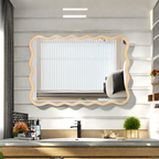 Solid Wood Wavy Rectangle Mirror-Natural-Wood 40X 28 Modern Mirror Wal