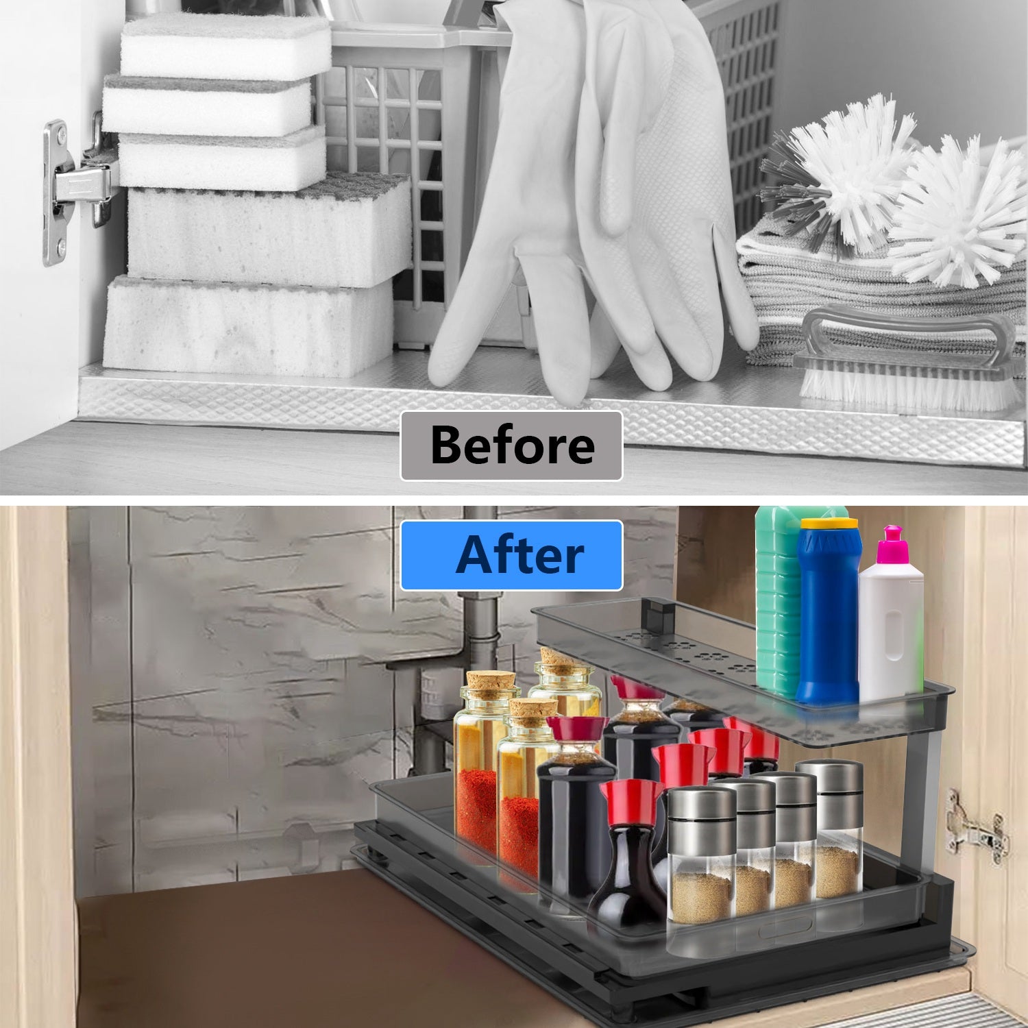 1Pc 2Tier Pull Out Under Sink Organizer Cabinet Organizer With Sliding