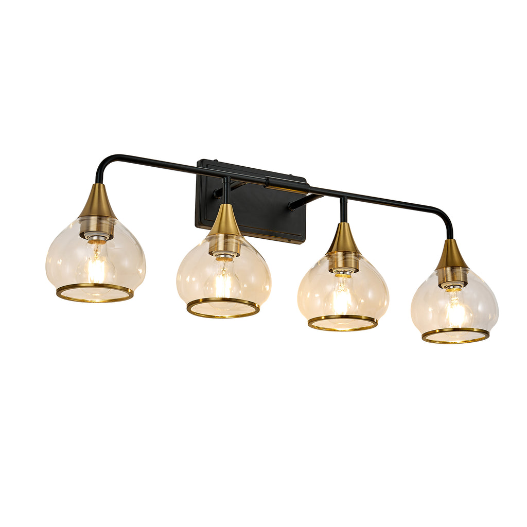 31 Modern 4-Light Vanity Wall Sconce - Black And Gold Bathroom Light F