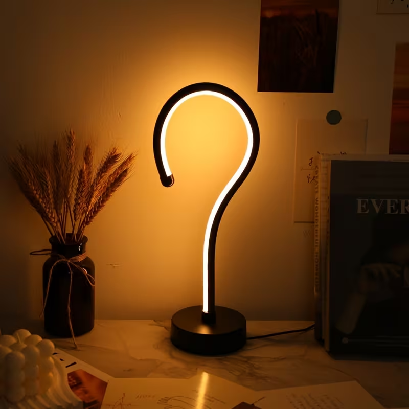 Question Mark LED Table Lamp, Sculptural Matte Black Accent Light, Set of 2