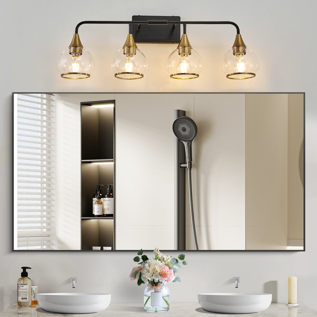 31 Modern 4-Light Vanity Wall Sconce - Black And Gold Bathroom Light F