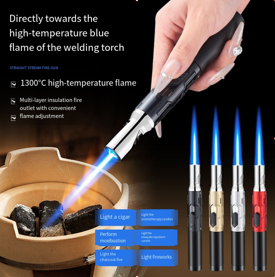 Black Torch-shaped Refillable Propane Torch Lighter