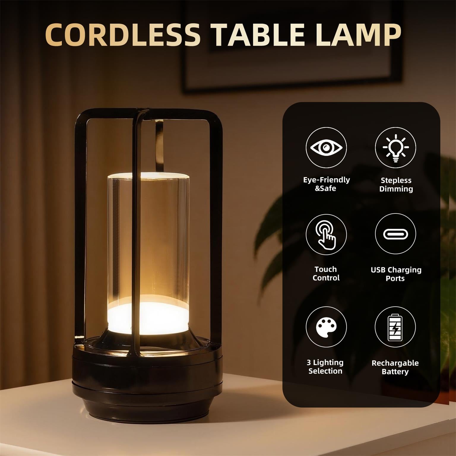 2pcs Portable Touch Control Table Lamp With 5000mAh Battery