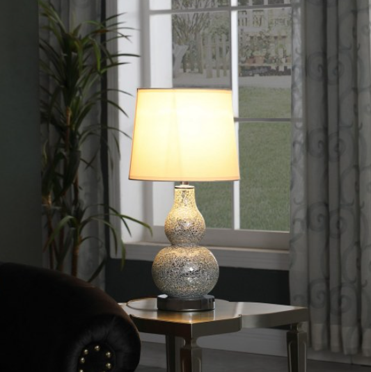 19.5 In Mirror Glass Mosaic Silver Chrome Polyresin Table Lamp