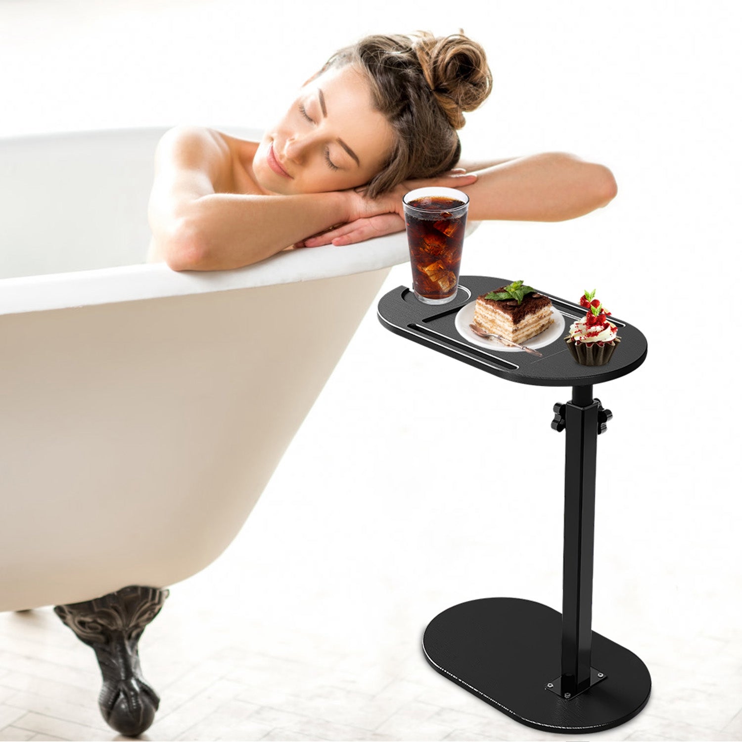 1Pc C-Shaped Bathtub Tray Table With Adjustable Height 360Degree Rotat