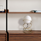 Glass Globe Table Lamp, Matte Gold Spiral Ring Base, 13.5 Inch