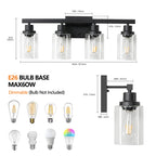 24 Modern Black 4-Light Bathroom Vanity Light Fixture