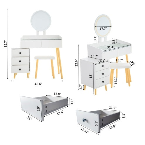LED Glass Dressing Table Set | Extendable Side Design