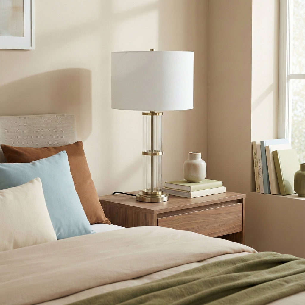 Echo Brushed Nickel Table Lamp With On Off Switch Clear Glass Body Met