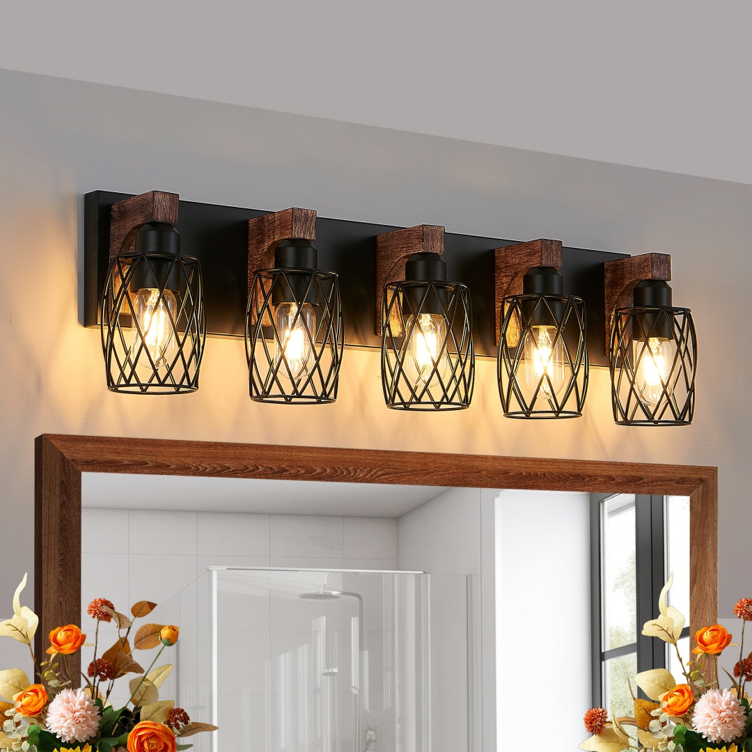 31 Industrial Vintage 5-Light Wall Sconce - Black Cage Wall Lighting F