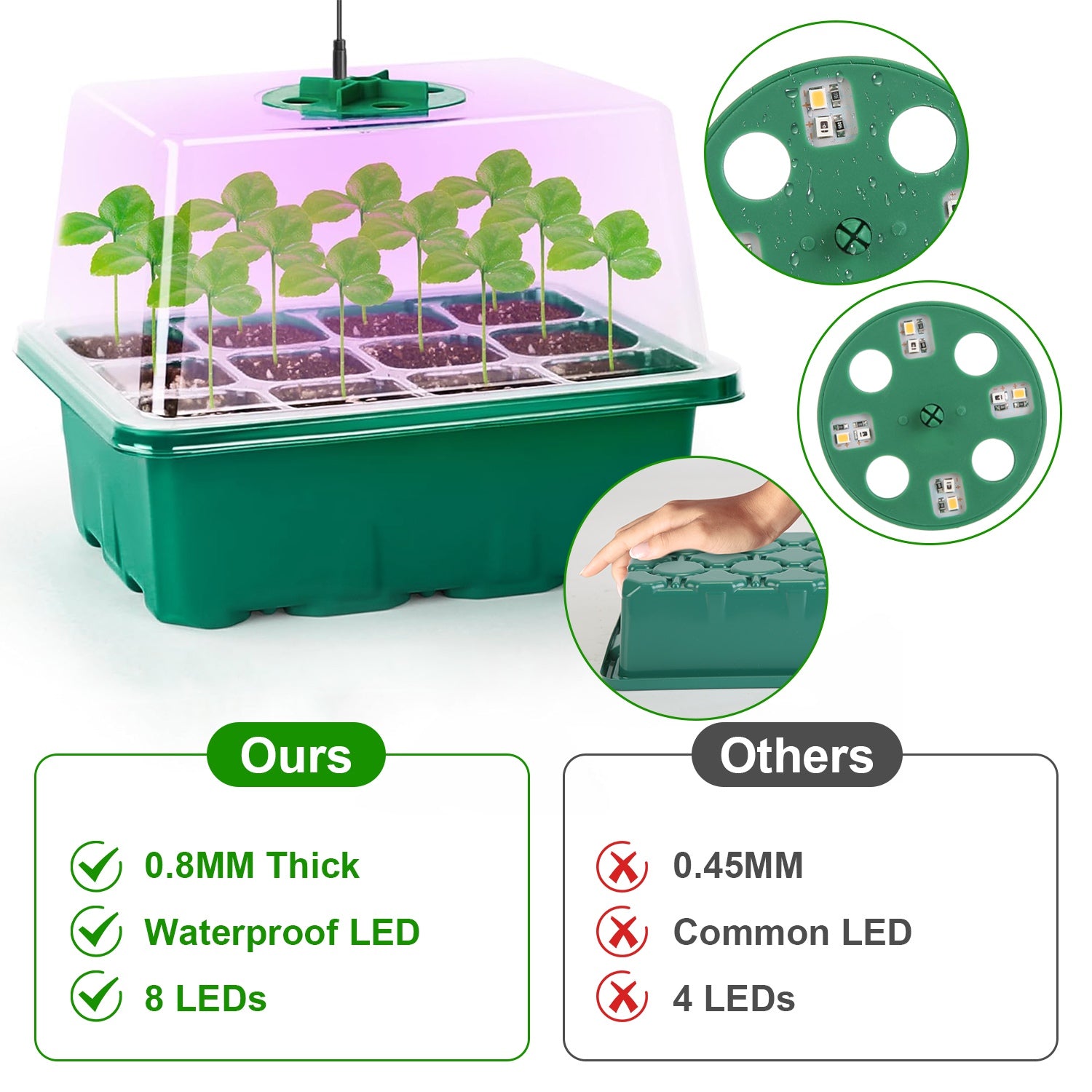 5Packs Seed Starter Tray For Spring Gardening With Grow Light Humidity