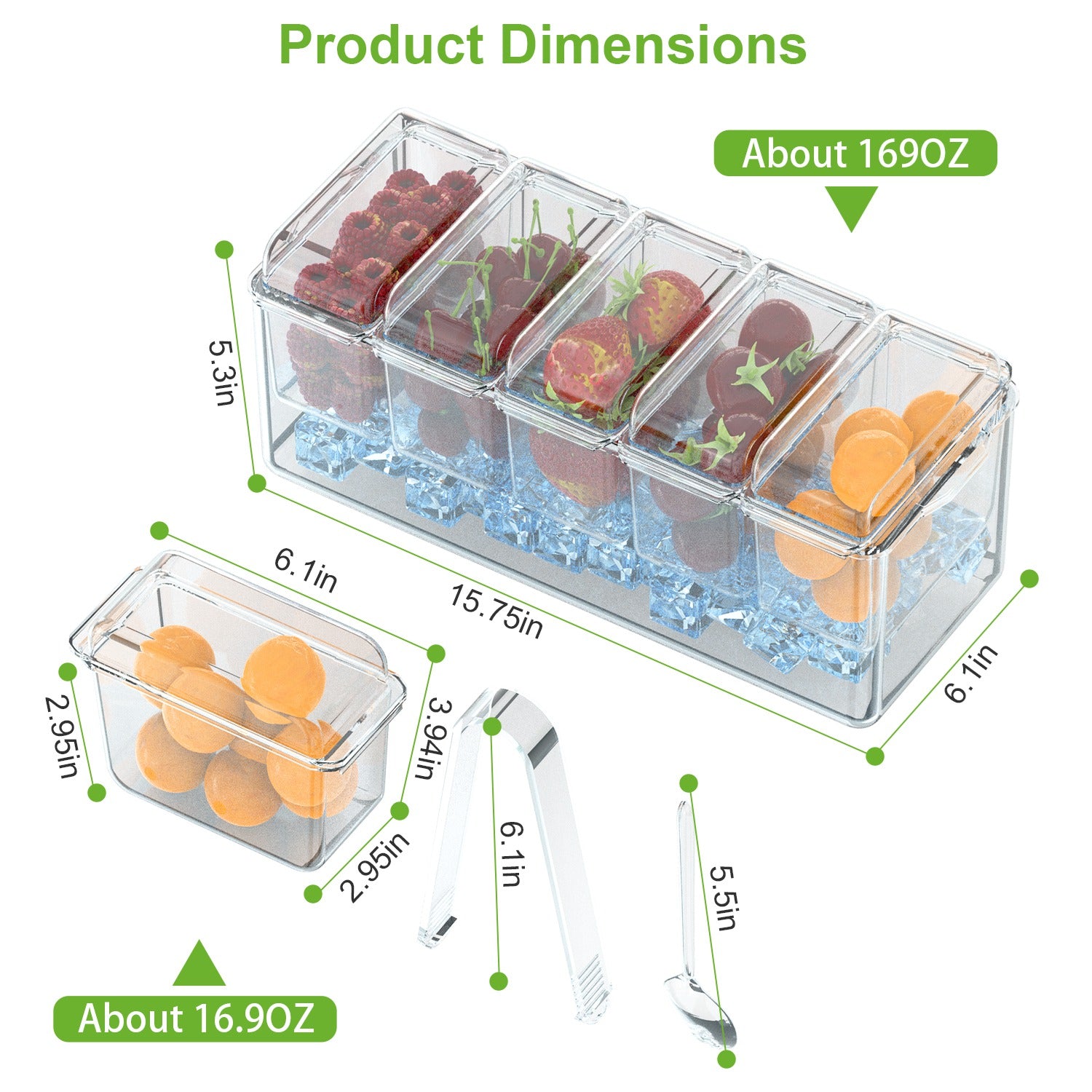 1Set Ice Chilled Condiment Caddy Serving Tray Container Bar Garnish Ho
