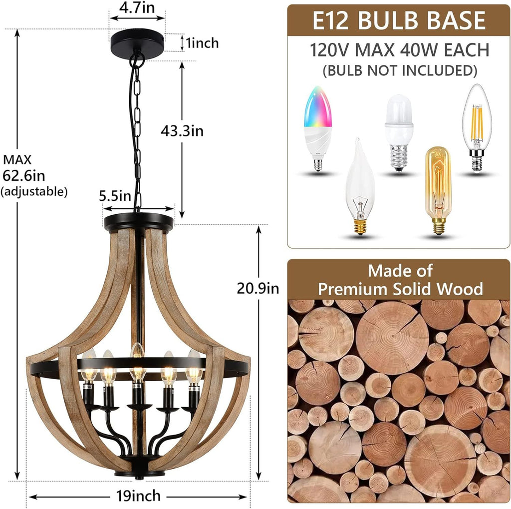 Modern Solid Wood Chandelier | Adjustable Hanging