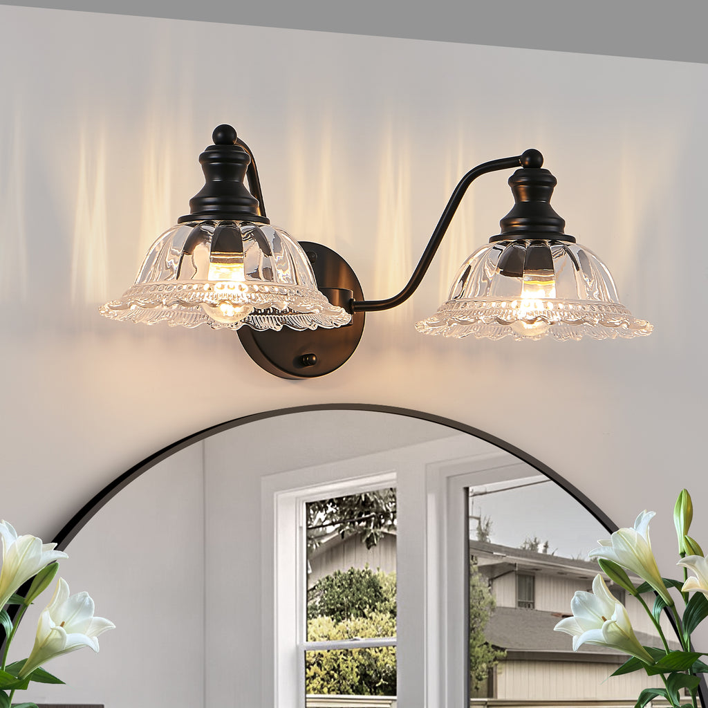 20 Inch 2-Light Vintage Bathroom Wall Sconce -- Elegant Black Metal An