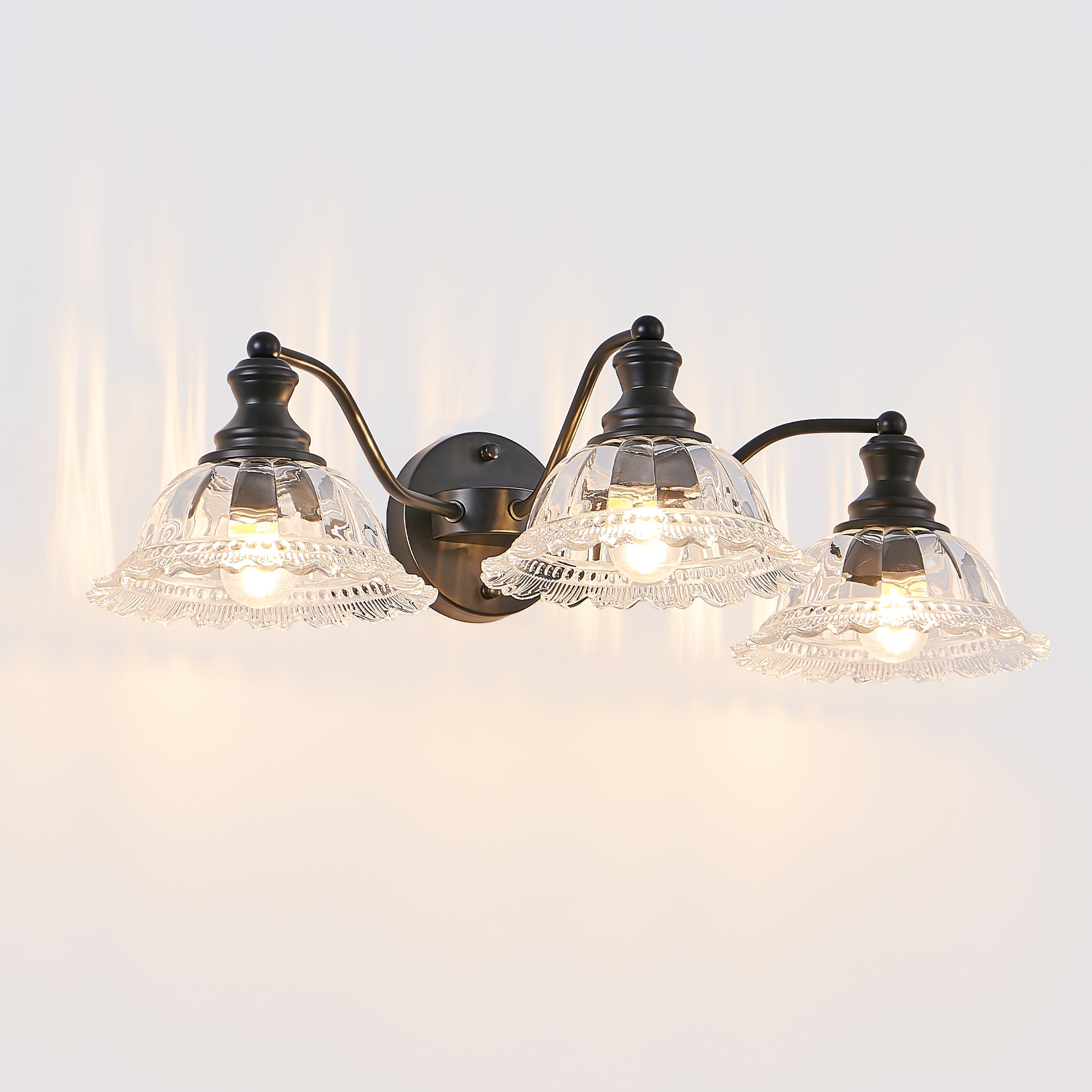 24 Inch 3-Light Vintage Bathroom Wall Sconce Elegant Black Metal And G