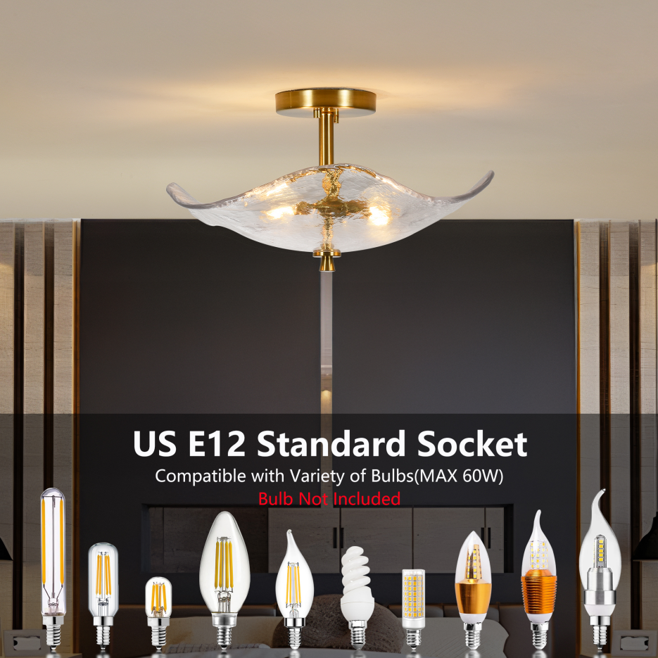 Glass Globe Semi Flush Mount Ceiling Light Fixture, 16.5 Inch