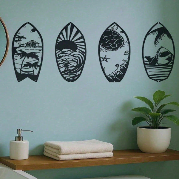 CIFbuy 4 Piece Metal Surfboard Wall Art Coastal Beach House Decor Mode