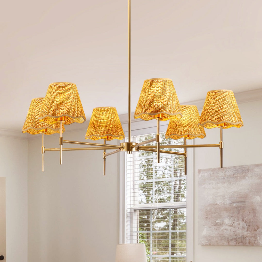 Boho Rattan Chandelier 6-Lights Rustic Industrial Pendant Light Large