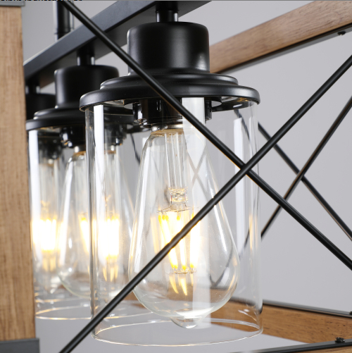 32 Inch Walnut Industrial Farmhouse Rectangle Pendant Light