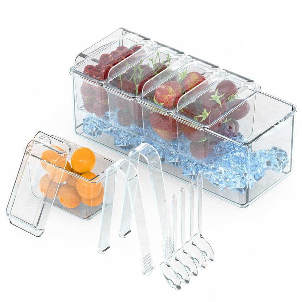 1Set Ice Chilled Condiment Caddy Serving Tray Container Bar Garnish Ho