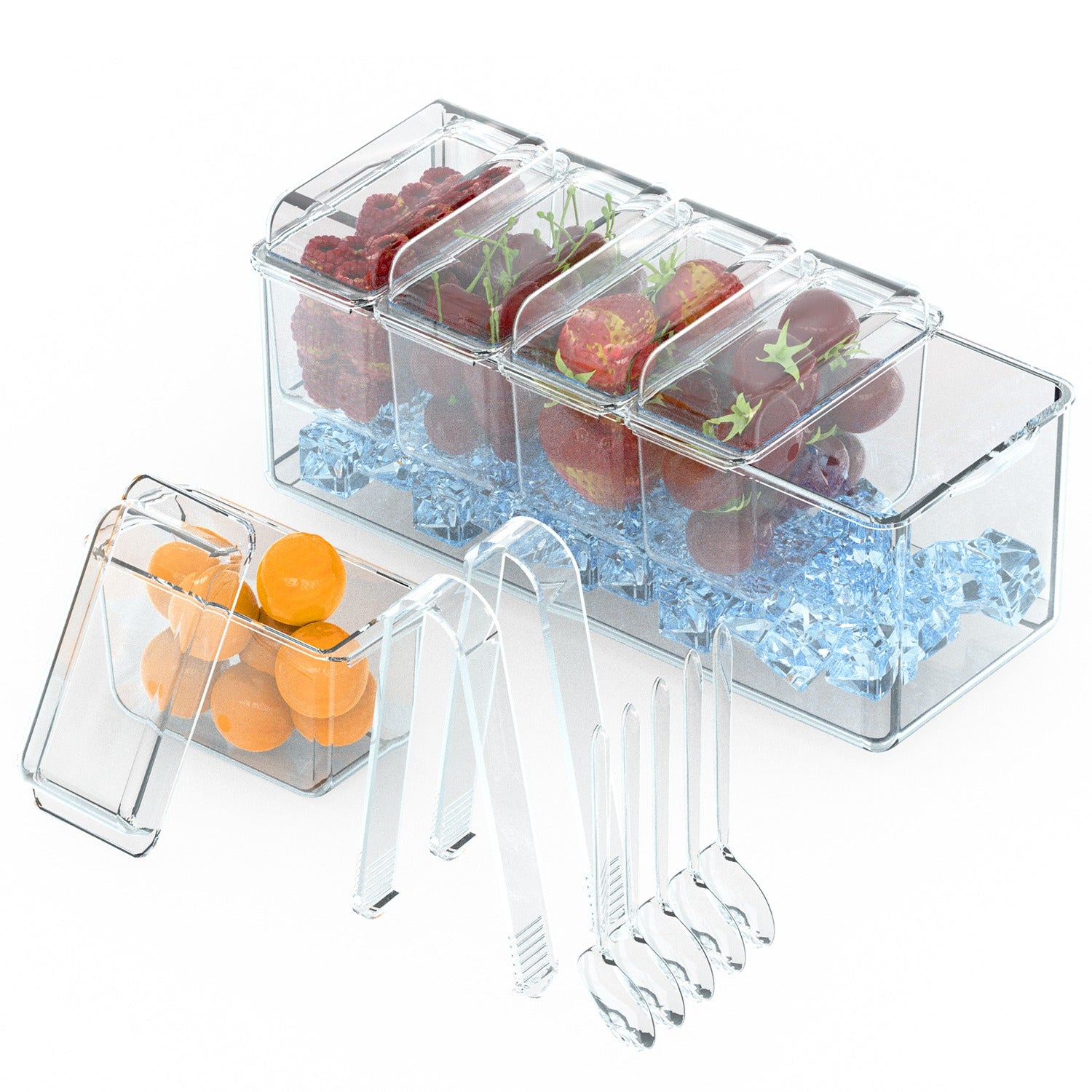 1Set Ice Chilled Condiment Caddy Serving Tray Container Bar Garnish Ho